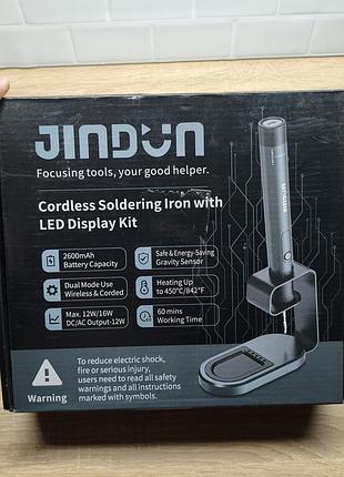 Акумуляторний паяльник jindun 2600mah usb-c з oled екраном та набором (16w від мережі / 12w від акумулятора)
