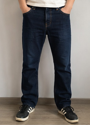 Чоловічі джинси nudie jeans co темно-сині straight w33–34 l34 з обтріпаним низом(нюанс)