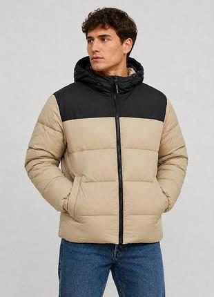 Куртка демисезонная мужская jack&amp;jones l бежевая с черным (12345677-21)