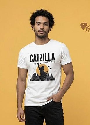 Мужская футболка «catzilla» - эпический принт для любителей кошек и юмора!