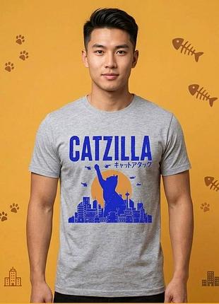 Мужская футболка «catzilla» - эпический принт для любителей кошек и юмора!