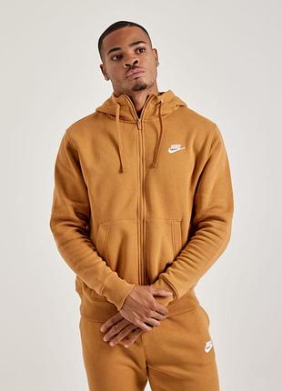 Чоловіче худі на блискавці тепле nike club fleece bv2645-224 — коричневе, фліс. оригінал.