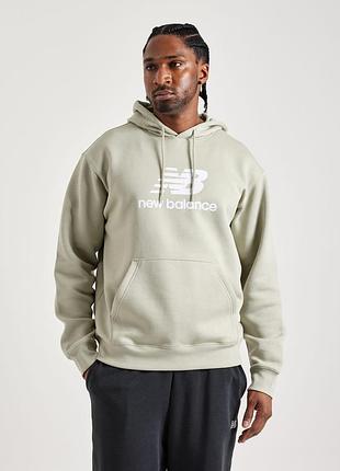 Чоловіче худі тепле на флісі new balance essentials fleece hoodie mt41505 ovn — оригінал.