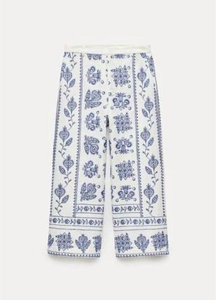 Брюки zara вишивка льон