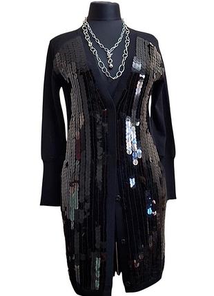 Шерстяний кардиган roberto cavalli з паєтками оригінал (чорний подовжений), розмір 38 європейські