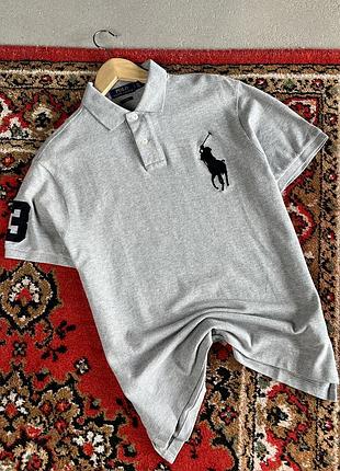 Чоловіча сіра футболка поло polo ralph lauren big pony