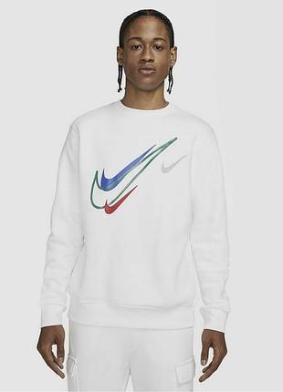 Білий світшот nike sportswear fleece sweatshirt із багатоколірними логотипами swoosh на грудях s