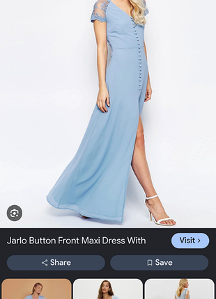Нежно-голубое макси-платье jarlo london с кружевом и разрезом — xs / 34 (8)