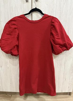 Сукня zara червона пряма з пишними рукавами котон
