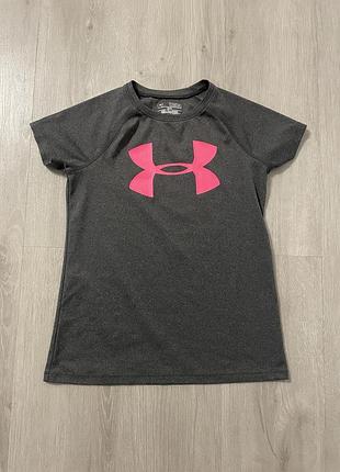 Дитяча спортивна футболка under armour, розмір ymd (m), сіра з рожевим лого 134-147 см
