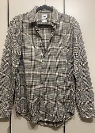 Чоловіча сорочка zara в клітинку (гусячі лапки), розмір m (regular fit)
