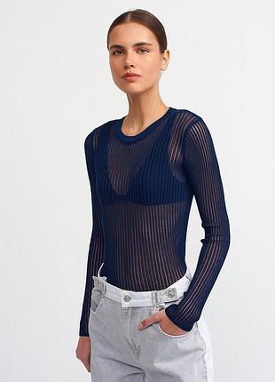 Темно-синій лонгслів zara у рубчик розмір m