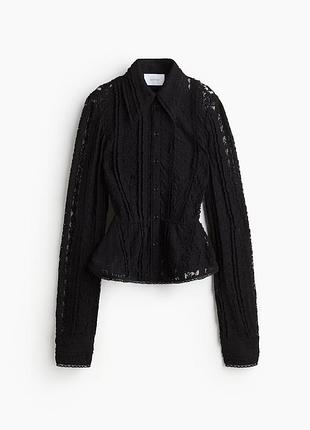 Чорна мереживна блуза сорочка h&m studio з баскою, розмір s / eur 38