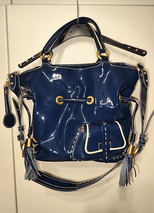 Оригинал lancel premier flirt edition prestige кожаная сумка лаковая синяя багет ведро премиум