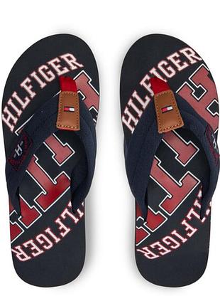 Стильные брендовые шлепанцы / вьетнамки tommy hilfiger (темно-синие / красные, размер uk6)