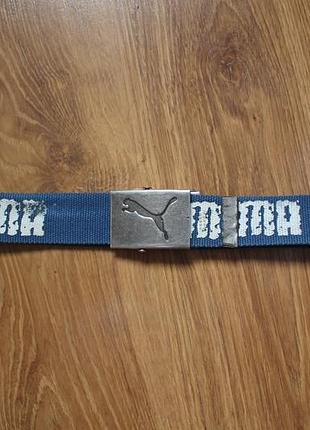 Унисекс синий текстильный ремень пояс puma с металлической пряжкой и белым логотипом бренда