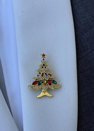 Брошка ялинка золота новорічна
