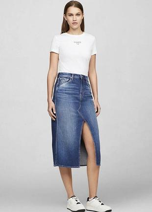 Синя джинсова спідниця міді river island з розрізом розмір uk 12