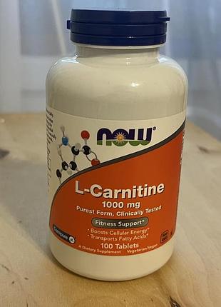 L-carnitine now 1000 мг, 100 таблеток, до 03/2028
