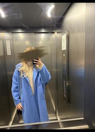 Блакитне шерстяне пальто zara стан ідеал розмір s-m оверсайз