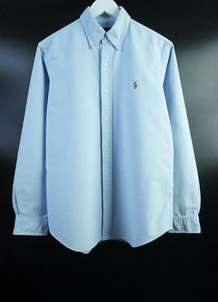Чоловіча оксфорд сорочка | оригінал | ralph lauren oxfords long sleeve shirt classic fit light blue multicolor rider | size m