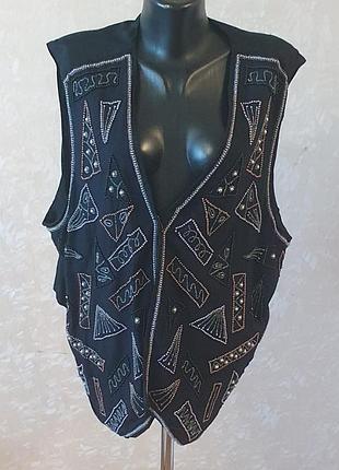 Вінтажний шовковистий жилет tm spécial з вишивкою бісером, розмір 52-54 (xxl-3xl)