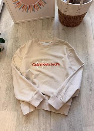 Світшот чоловічий бежевий з надписом , оригінал , calvin klein , розмір xl