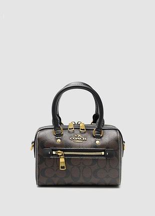Сумка coach rowan satchel zip in signature canvas brown with white stitches