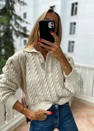 Светр бежевий косичка, ґудзики в камінцях , новий, розмір s