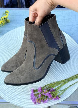 Сірі замшеві гостроносі челсі ботильйони zara woman 37