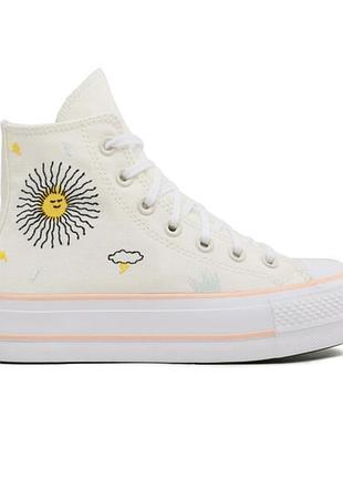 Оригінальні лімітовані жіночі високі кеди converse chuck taylor all star lift platform "summer florals" в кольорі egret/cheeky coral/white