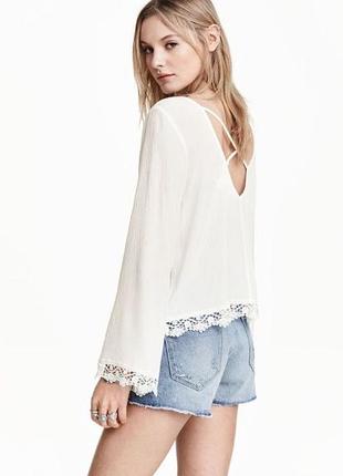 Белая летняя блузка бохо h&amp;m coachella с кружевом и открытой спиной