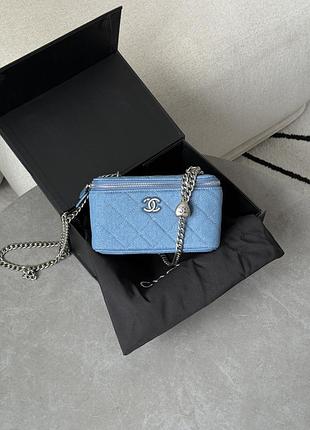 Сумка denim quilted sweetheart шанел small vanity case