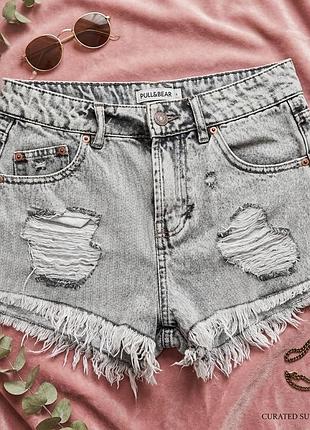 Джинсовые шорты pull&bear с высокой посадкой и бахромой (р. xs / eur 34)