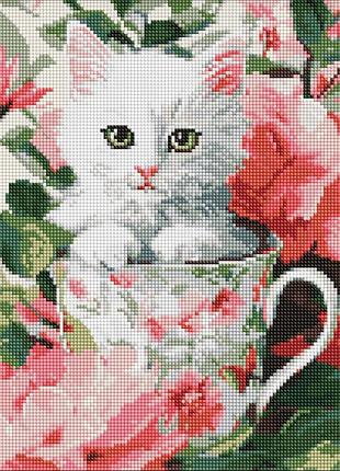 Алмазная мозаика "цветочный кот" ©art_selena_ua amo20517, 30х40 см