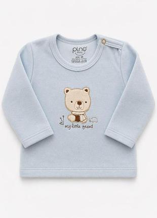 Детский лонгслив pino baby для мальчика, 6-9 месяцев (74 см), голубой с мишкой.