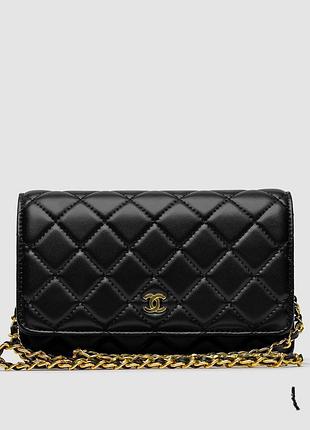 Сумка шанел classic wallet on chain black/gold