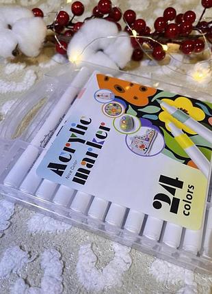 Набір акрилових маркерів- 24 шт. ! маркери у пластиковому кейсі! набір для малювання! набір маркерів для різних поверхонь