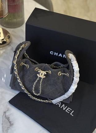 Сумка chanel mini 25 hobo bag dark grey suede antique gold