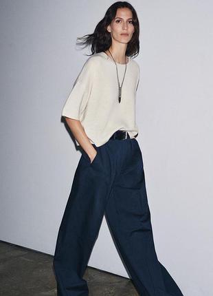 Джемпер оверсайз кольору екрю з коротким рукавом zara