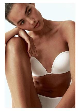 Бюстгальтер бандо жіночий h&m 85b білий без бретелей гладкий push up