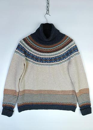 Женский свитер с высоким горлом из шерсти и ангоры в орнамент fair isle теплый/гольф/бадлон/шерстяной/шотландия/barbour x johnstons of elgin