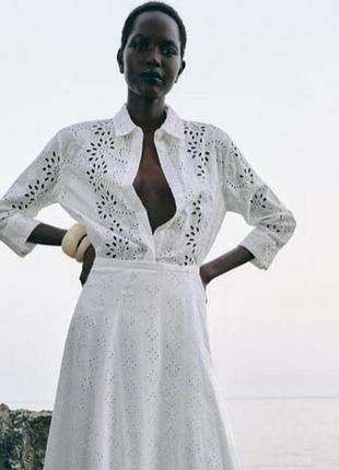 Zara женская кружевная рубашка, женская блузка, блуза, прошва, ришелье, перфорация бренд zara, р.xs