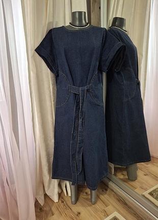 Джинсовое с пояском платье 👗 6