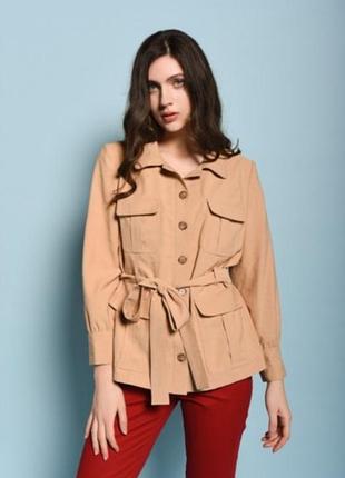 Жакет бежевый afterwork spring fashion с накладными карманами и поясом размер 38, s-m