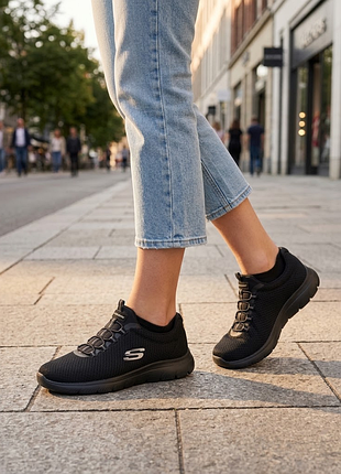 Новые женские кроссовки skechers оригинал, черные кеды, слипоны сетка, лето деми, р. 37