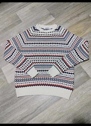 Мужской лёгкий свитер topman с винтажным принтом ,  размер м .