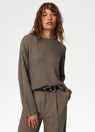 Стильный фактурный джемпер в цвете мокко m&amp;s collection eur 36–38