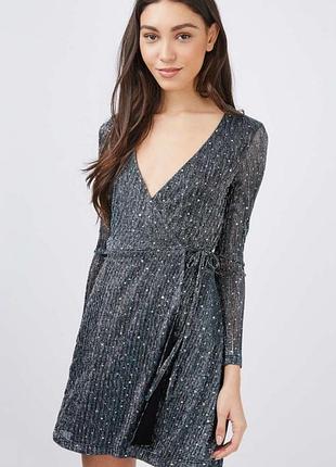 Эффектное блестящее платье в цвете металлик с люрексом и пайетками topshop (размеркрест 6 / eu 34)