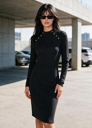 Еластична в рубчик ✨ h&amp;m 👗 платье миди с золотыми пуговицами 💫 приталенное платье с длинным рукавом